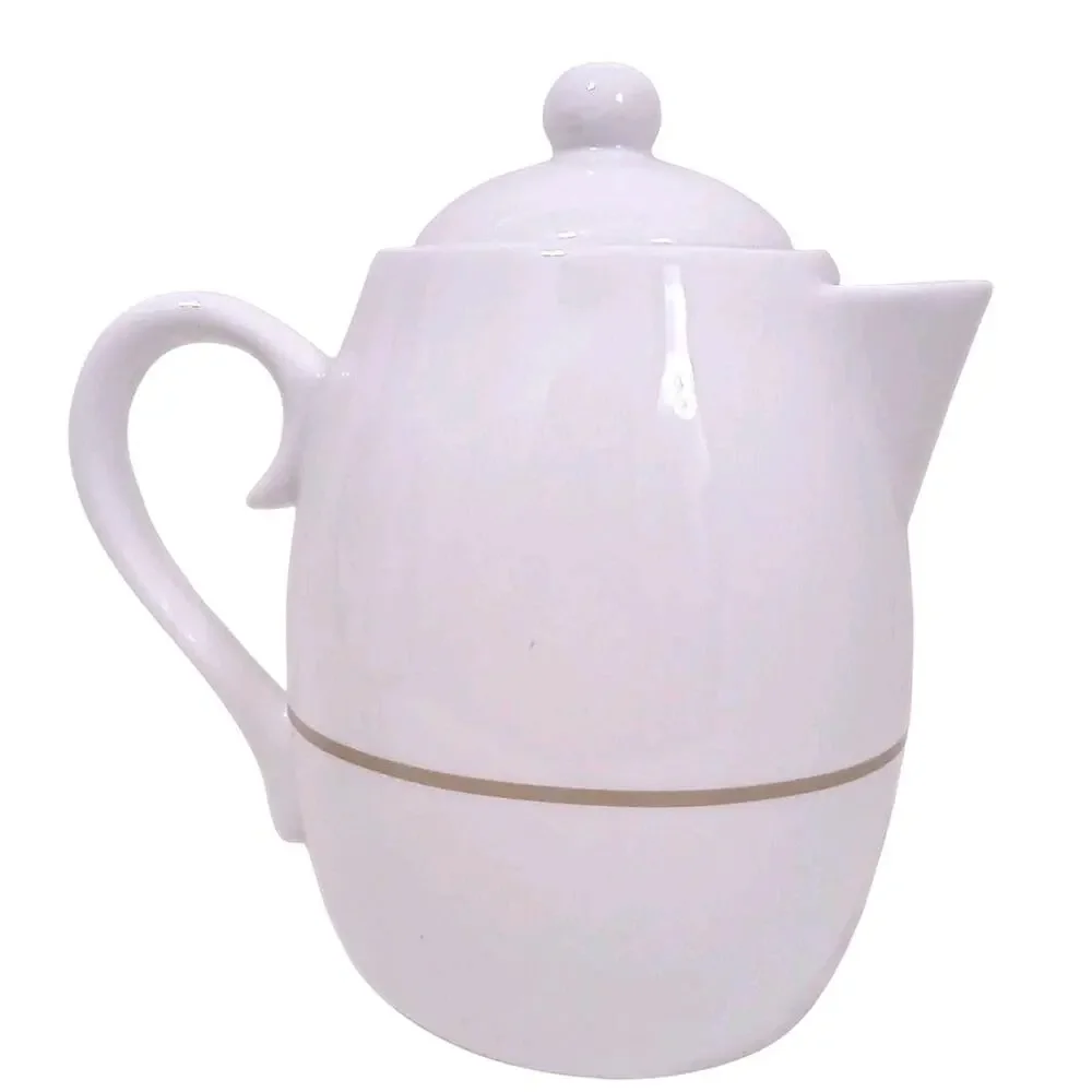 Starbucks SET Coffee Tea Pot Cups Stand White Ceramic Modern Minimalst Espresso - Picture 5 of 10